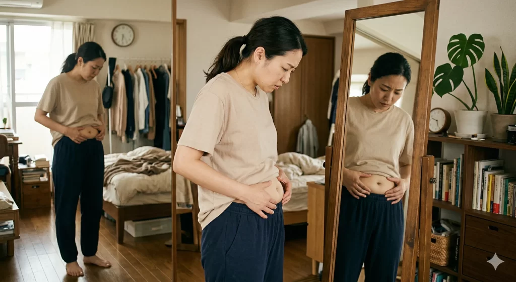 ぽっこり下腹と腹筋運動の関係を解説するイメージ
