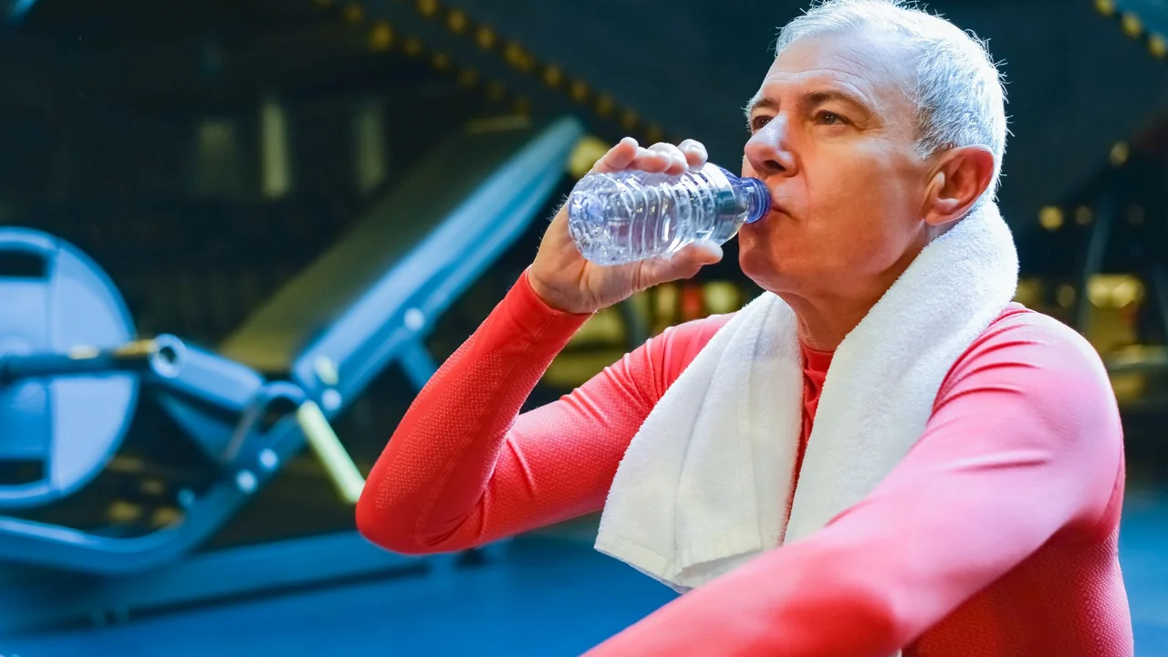 トレーニング中に水分補給する様子